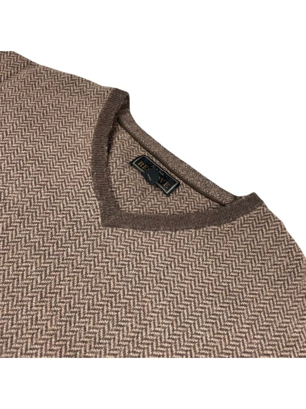 Jos A Bank Men's Wool Blend V-Neck Pullover Sweater Brown Herringbone • 2XL